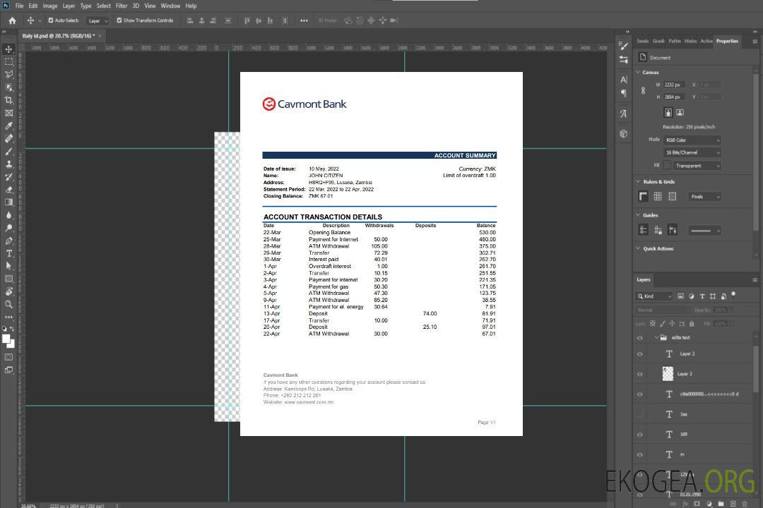 Déclaration de la Zambie Cavmont Bank template